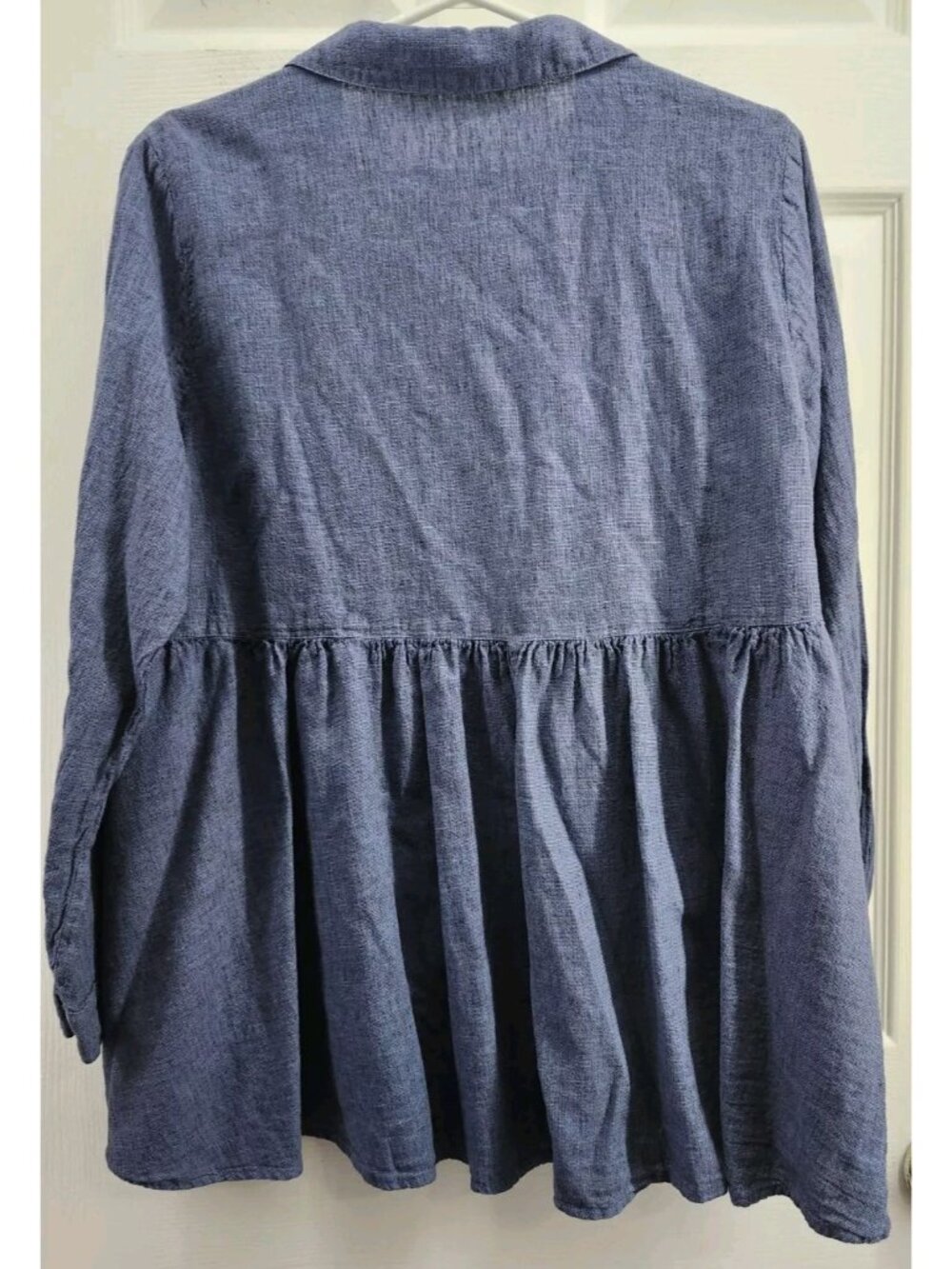 Cut Loose Linen Blend Blouse Peplum Coastal Blue Small - Picture 5 of 7